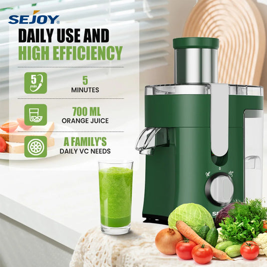 SEJOY Compact Fruits Juicer 500W With Wide Mouth Feed Chute