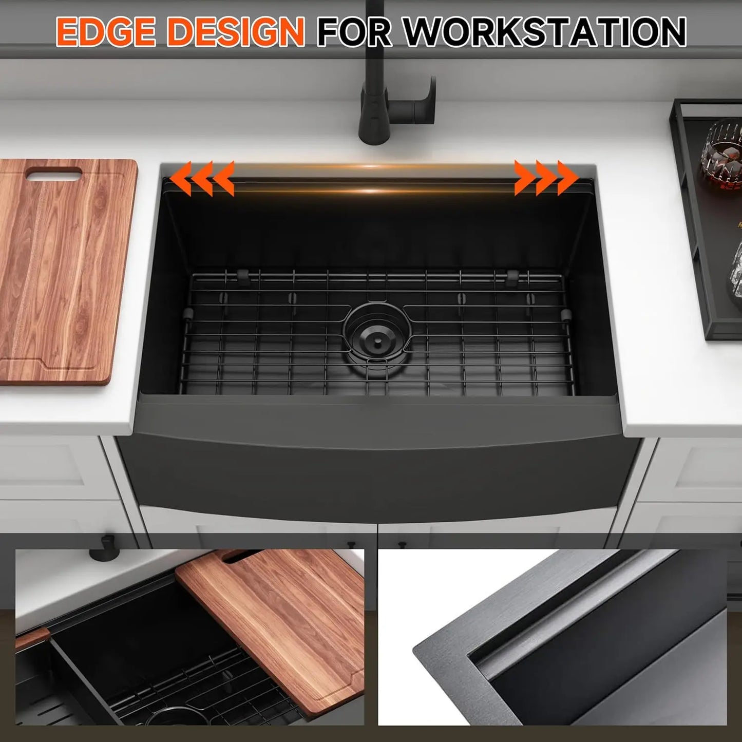 Stainless Steel Farmhouse Undermount Workstation Sink With Apron Front