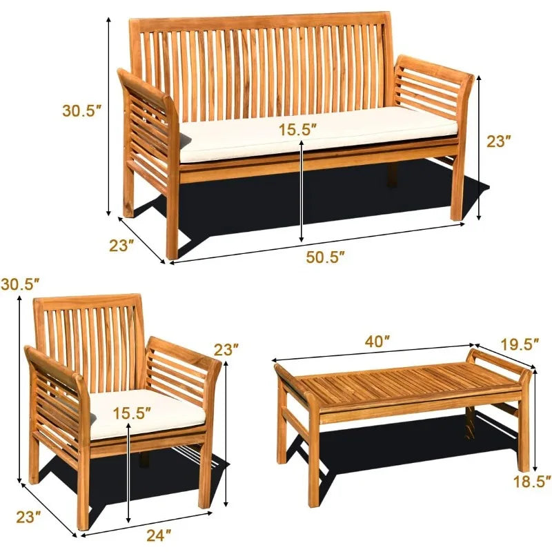 Outdoor Acacia Wood Sofa Set With Water Resistant Cushions