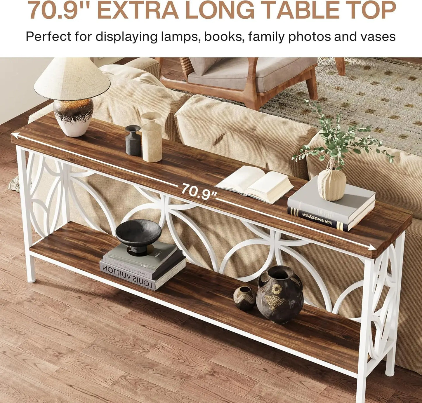 LITTLE TREE Industrial Sofa Table Console With Storage