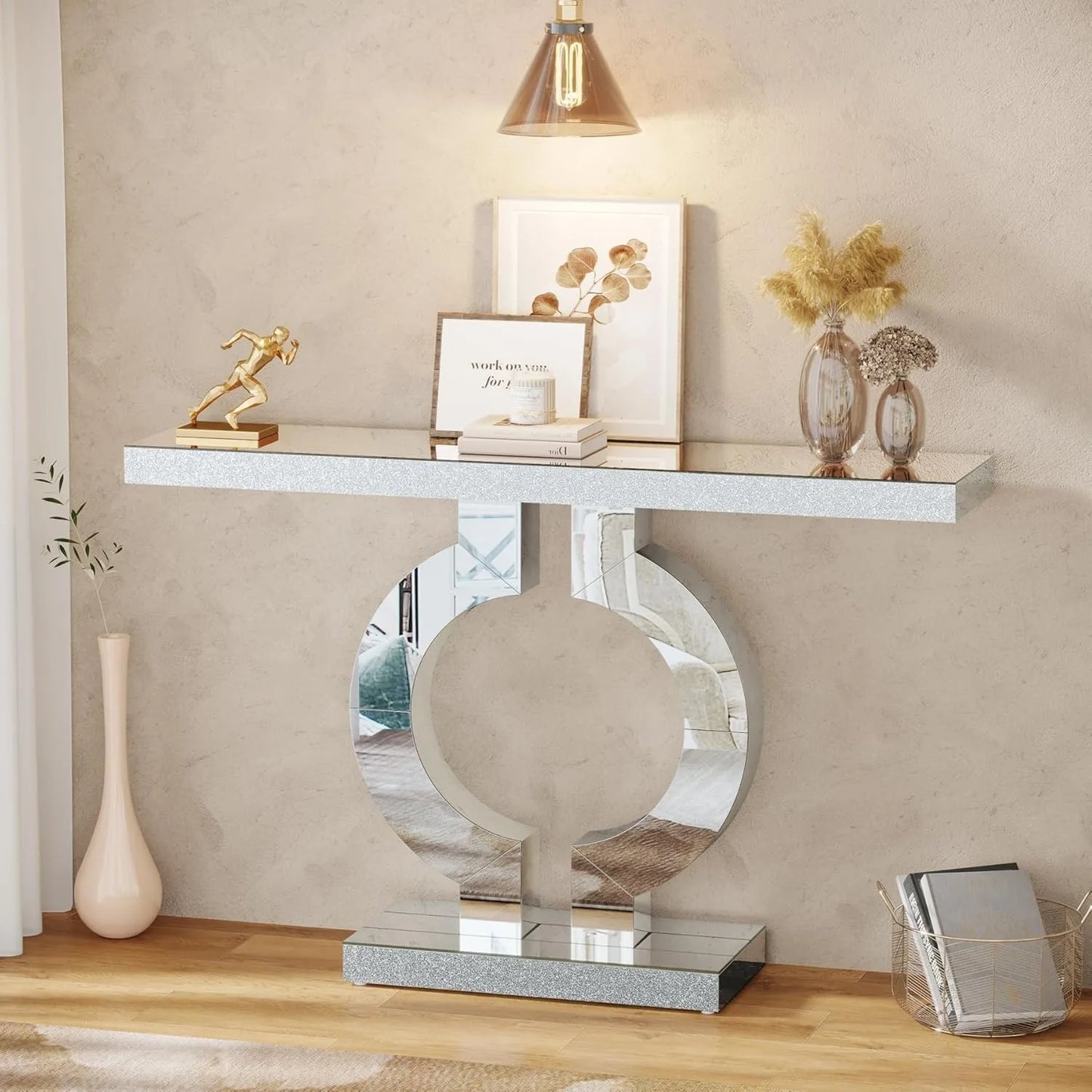 Little Tree Mirrored Console Table With O Shaped Base Entryway