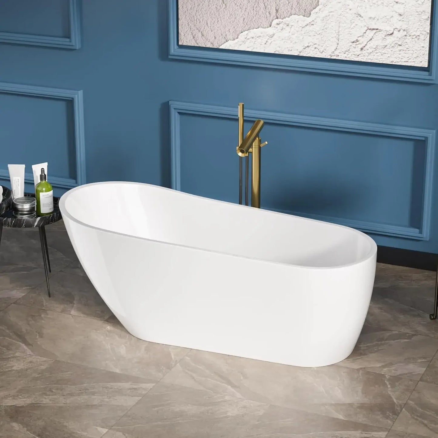 Freestanding Acrylic Soaking Bathtub With Chrome Drain And Overflow
