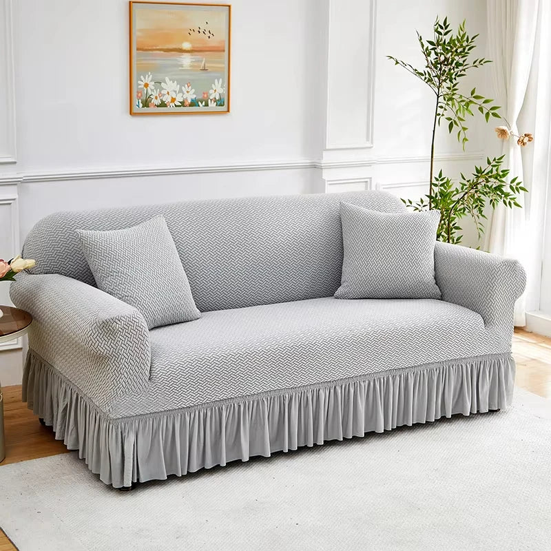 Jacquard Elastic Polyester Sofa Cover With Skirt Non Slip Protector