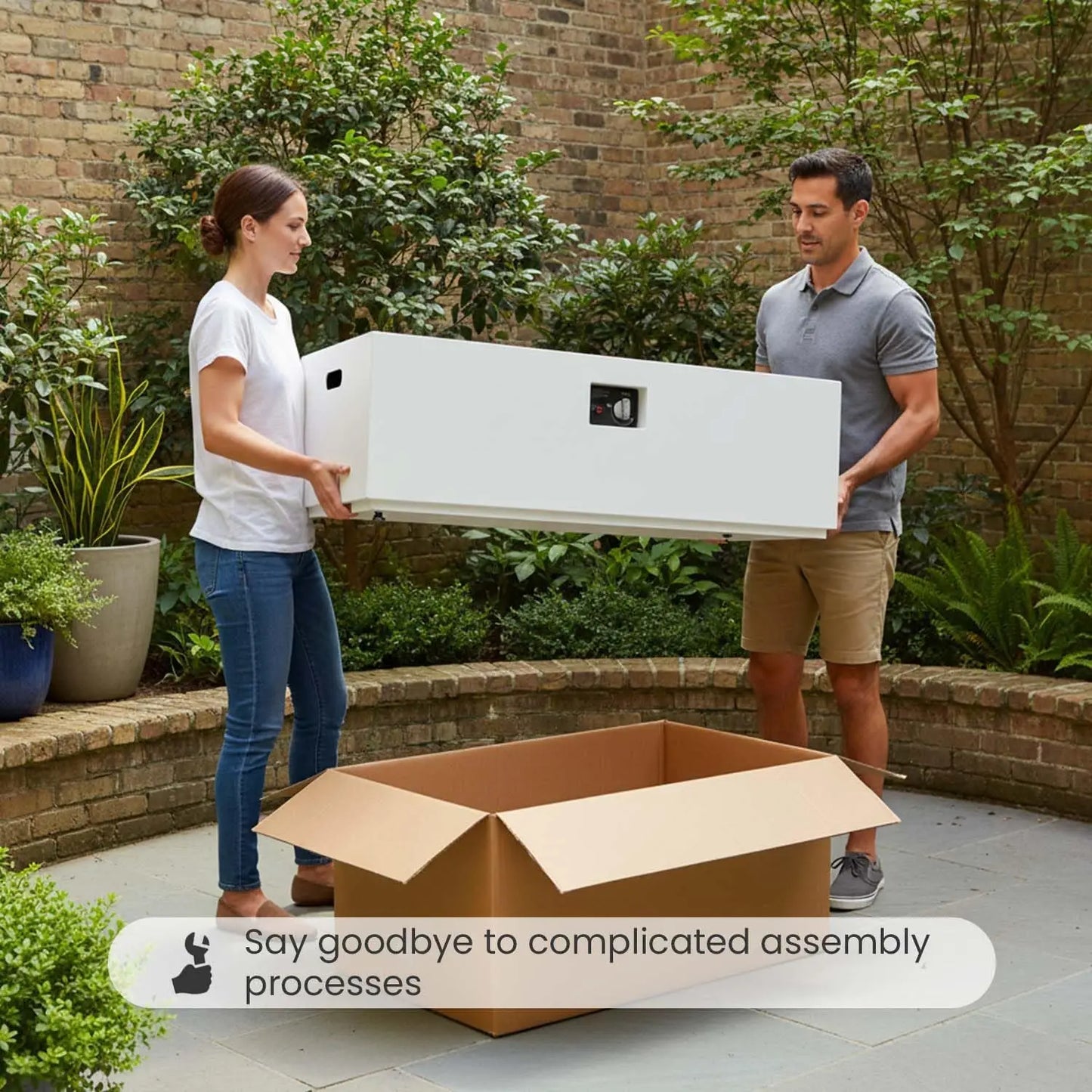 42" Propane Fire Pit Table Set with Tank Holder, Rectangle 2-Piece Outdoor Firepit Wind Guard, Lid, Glass Stones and Cover