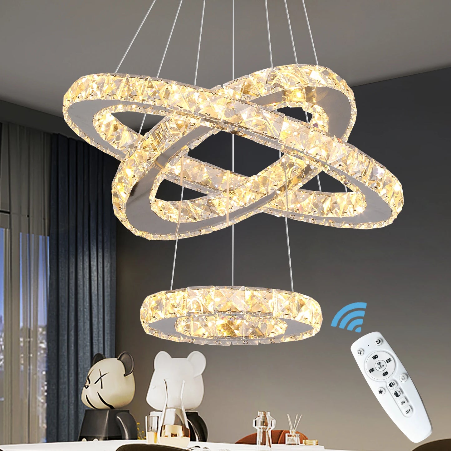 GreeLustr Modern LED Crystal Ring Pendant Chandelier For Living Room