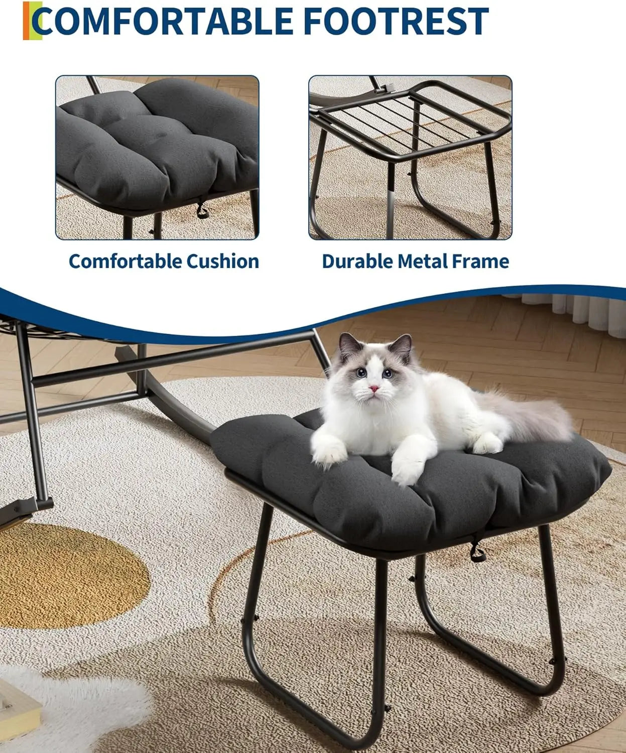 TWISTER.CK Outdoor Papasan Rocking Chair With Footrest