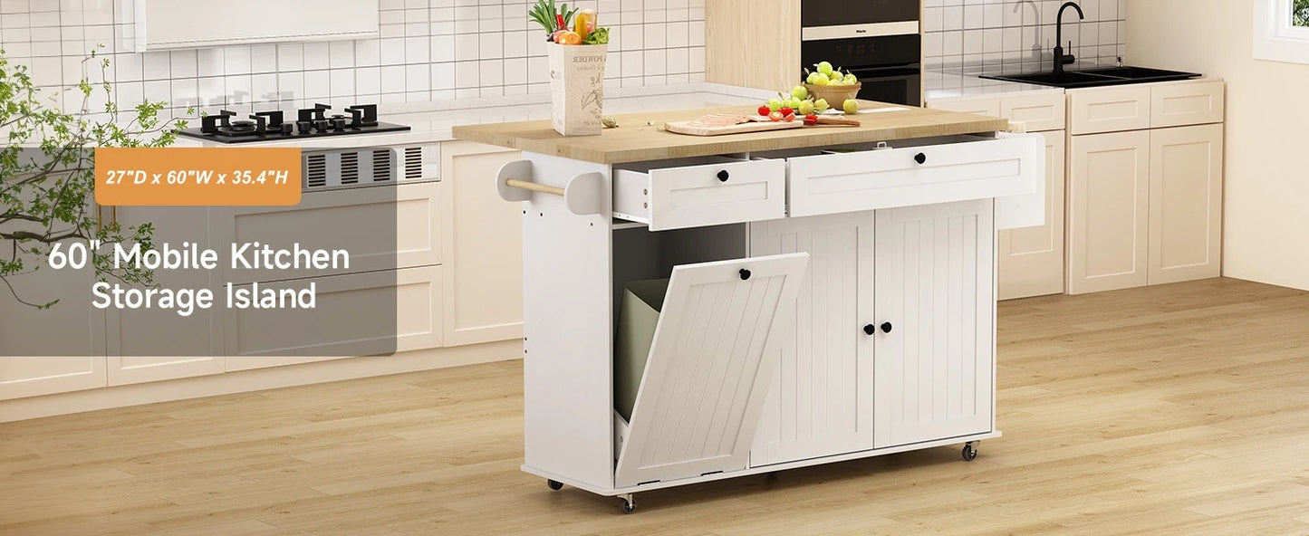 ONBRILL Mobile Kitchen Island Cart With Power Outlet And Storage