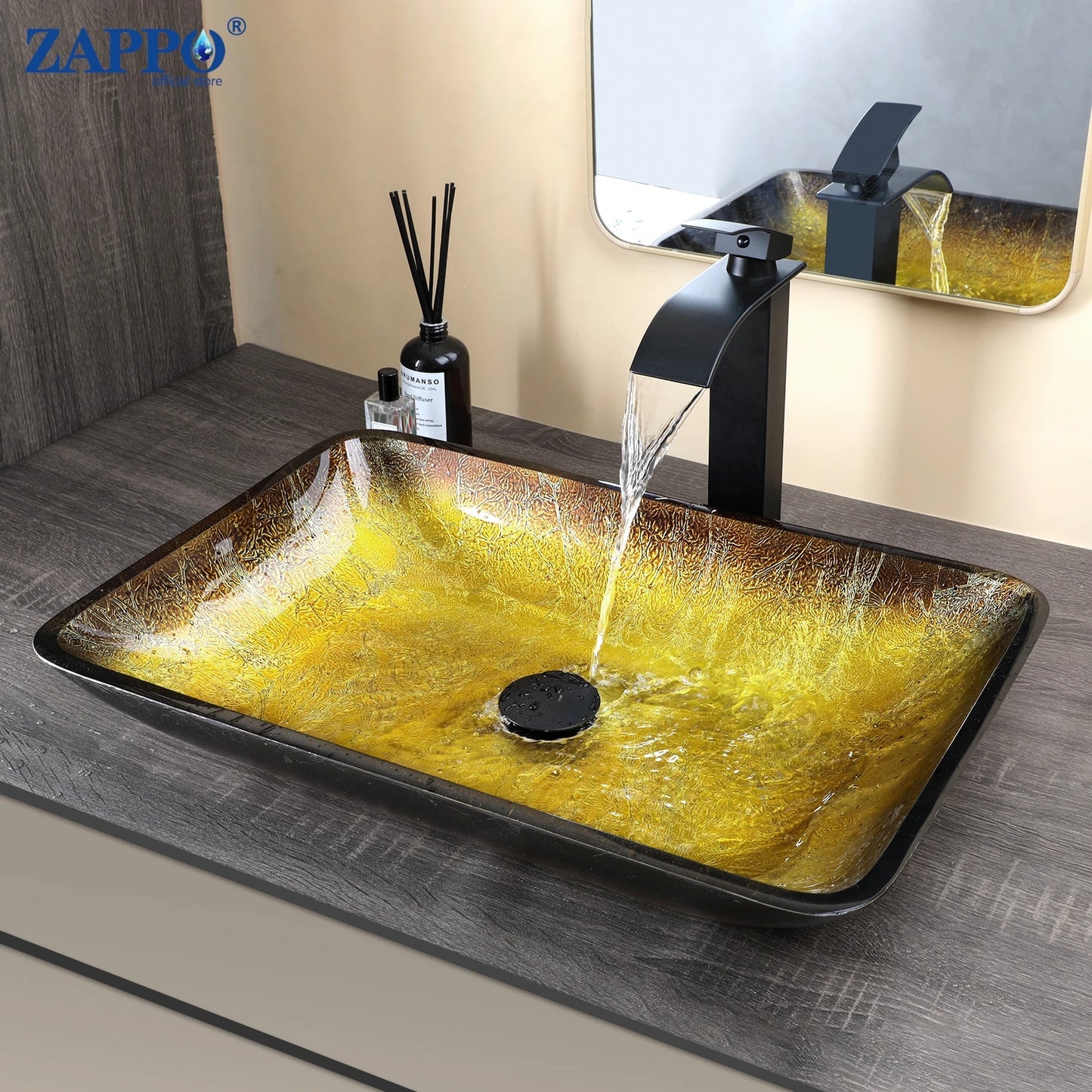 YANKSMART Tempered Glass Basin Sink With Faucet Set For Bathroom