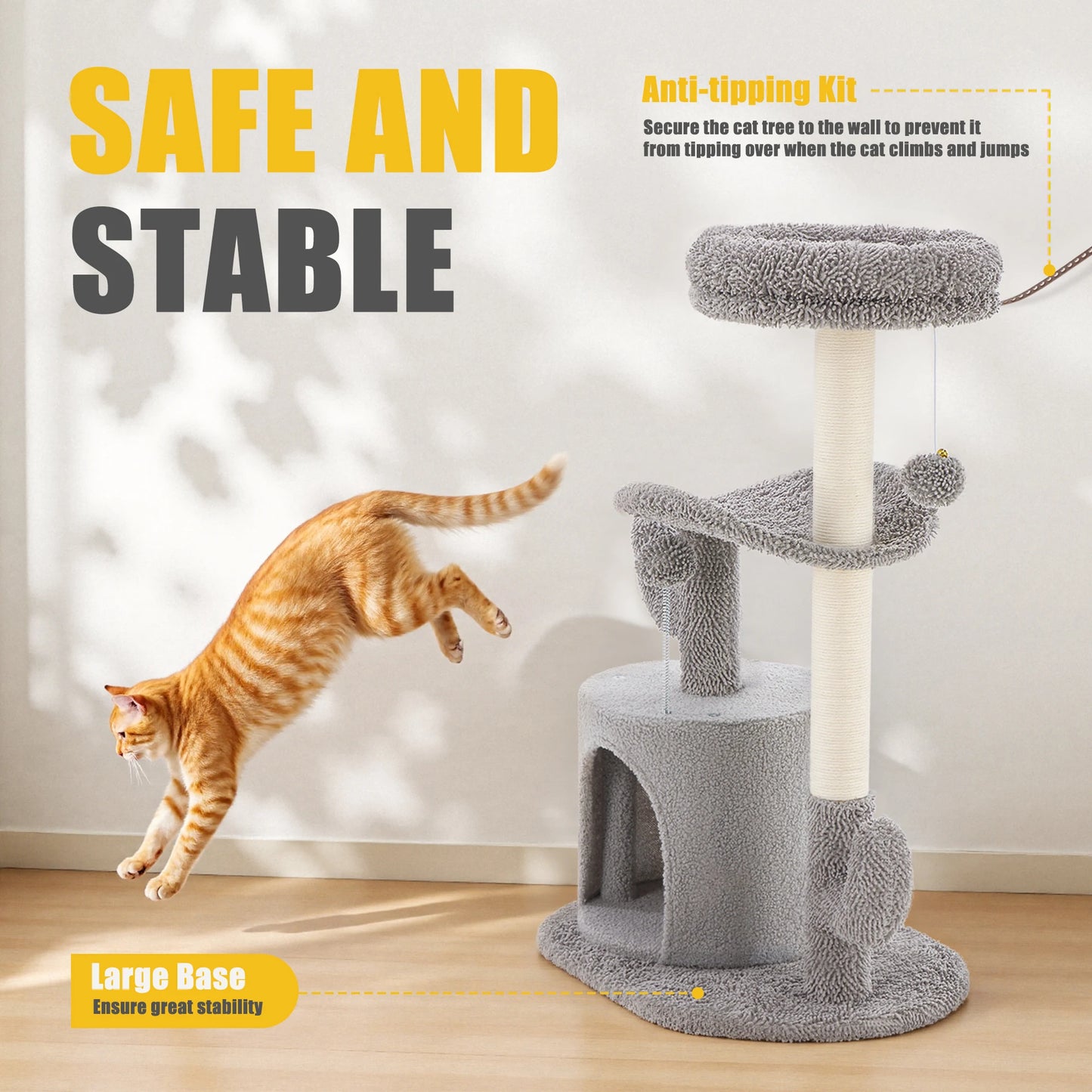 JHK Cat Tree Tower With Sisal Scratching Post For Indoor Cats
