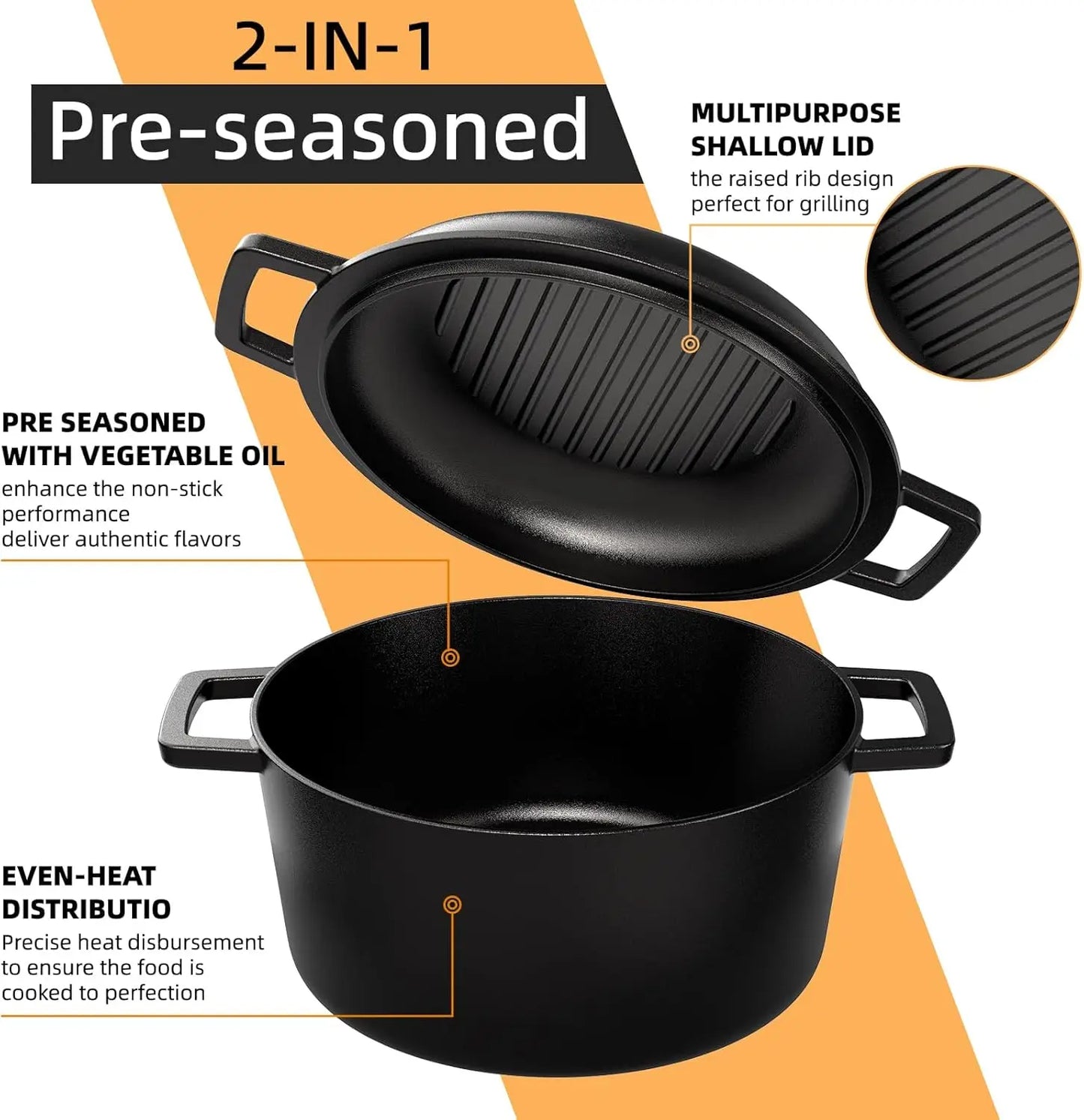 Cast Iron Two-in-One Dutch Oven With Skillet Lid Versatile Cookware