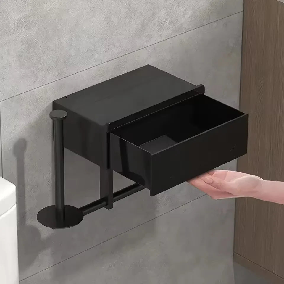 Wall Mounted Toilet Paper Holder With Shelf No Drill Bathroom Organizer