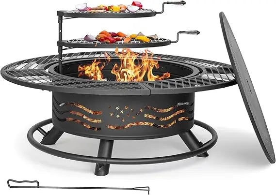 Outdoor Fire Pit With Cooking Grates And Cover Lid