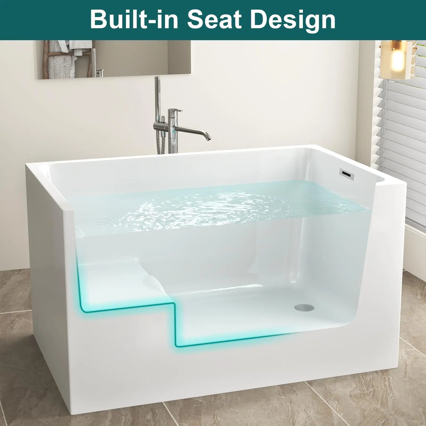 SH.KL Acrylic Freestanding Bathtub With Seat Chrome Overflow Drain