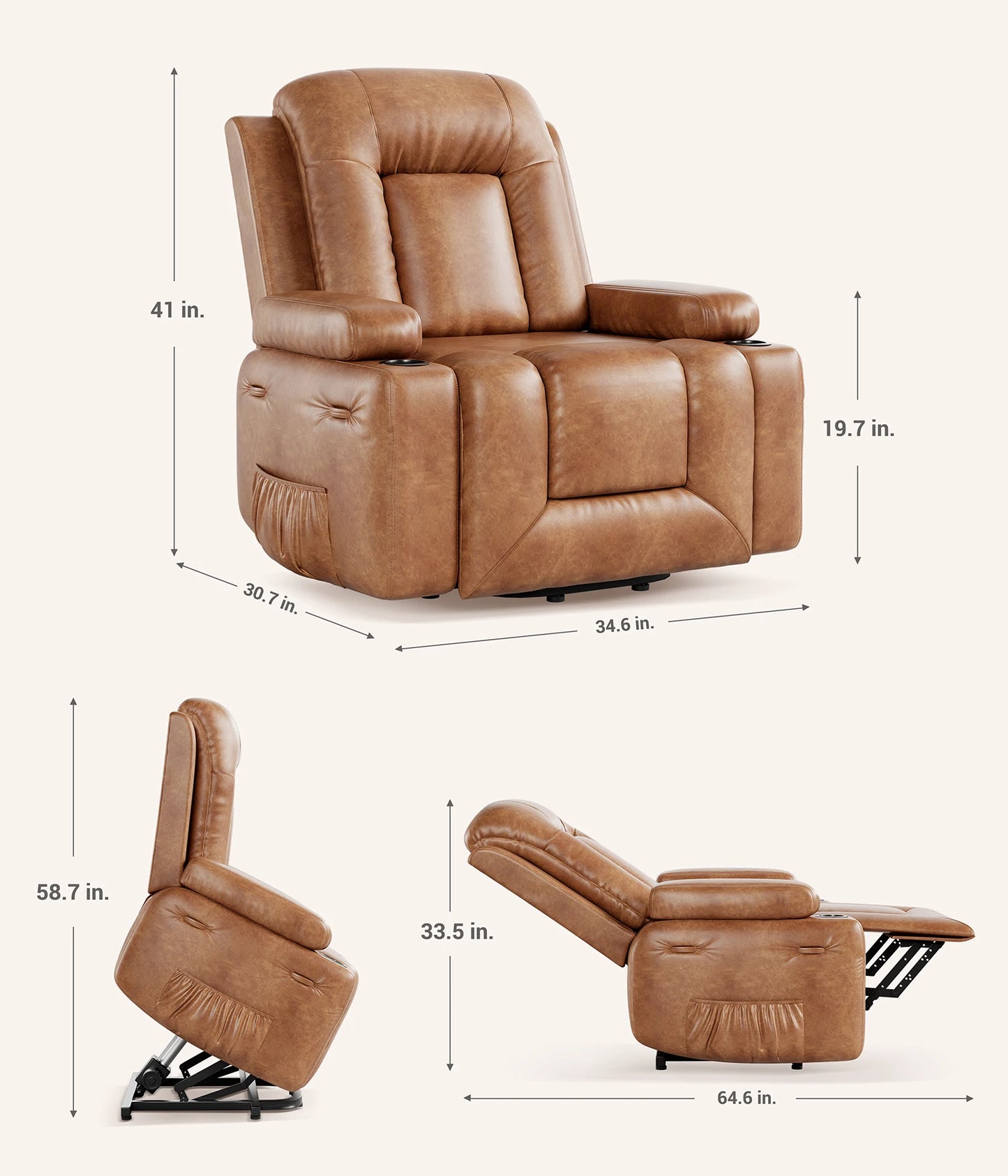 Power Recliner Chair PU Leather Sofa for Home Theater