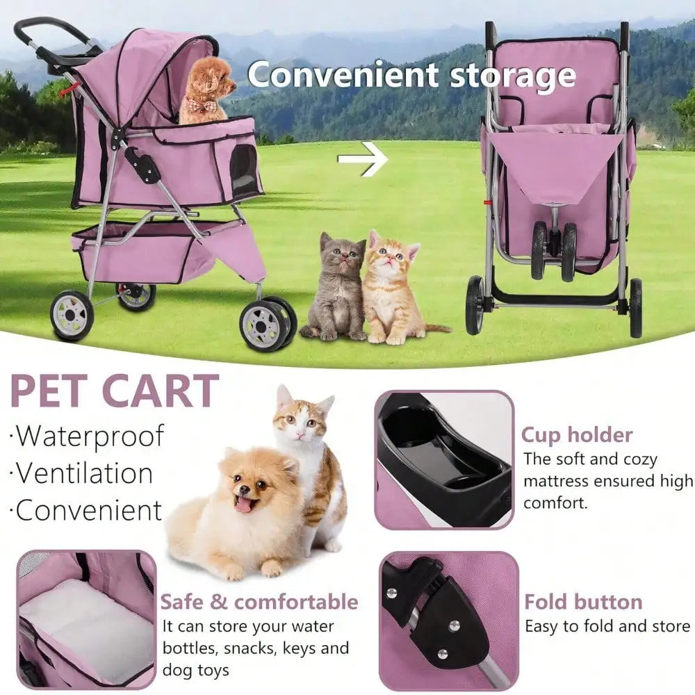 Pet Stroller For Cats And Dogs 3 Wheels Folding Carrier