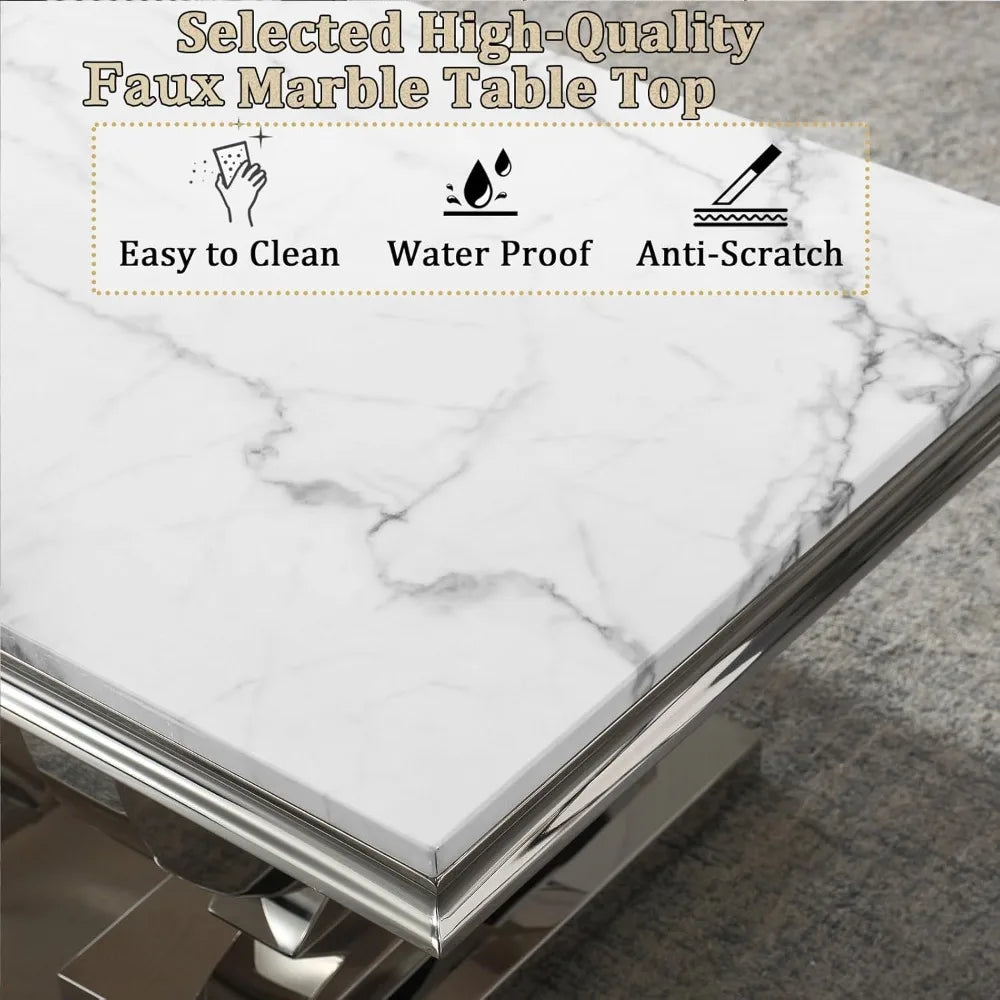 Modern Faux Marble Coffee Table With Silver Mirrored Finish