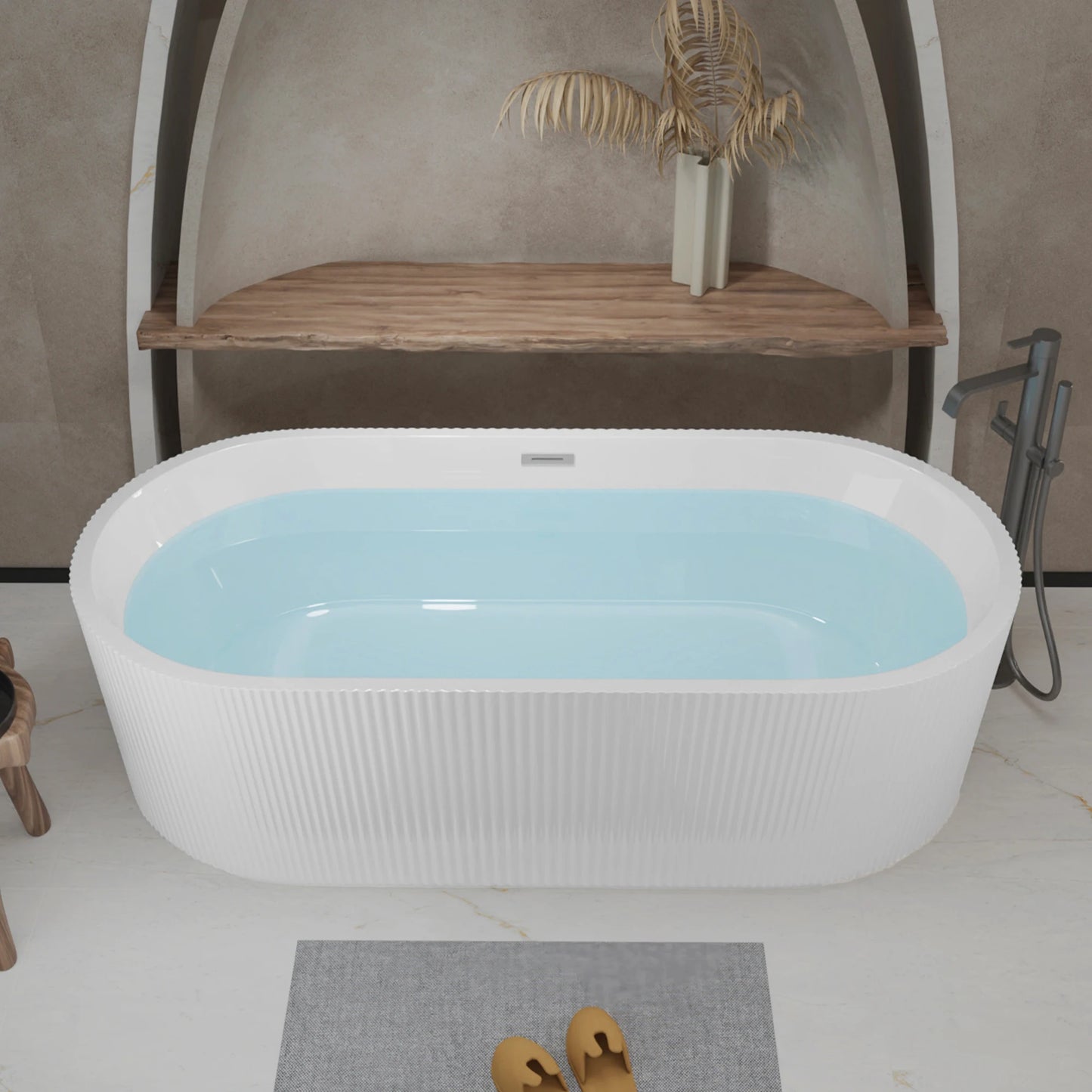 Sh.Kl Freestanding Acrylic Soaking Bathtub With Integrated Overflow Drain