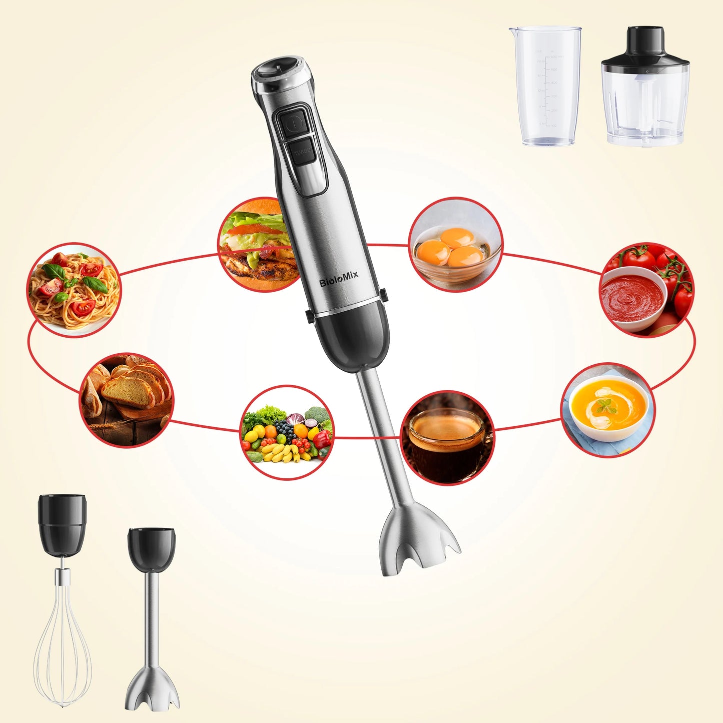 Biolomix 4 In 1 1200W Immersion Hand Blender With Chopper