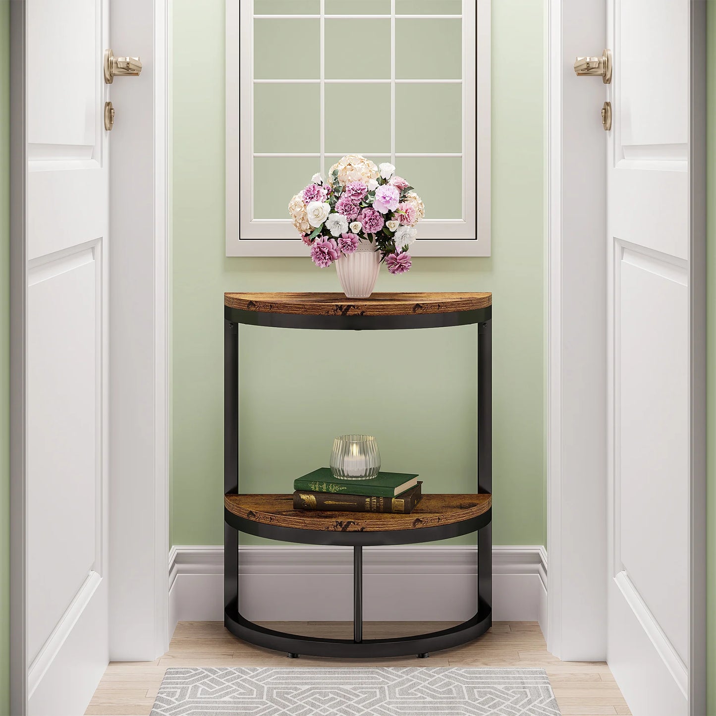 Tribesigns End Table Semi Circle With Storage Shelf