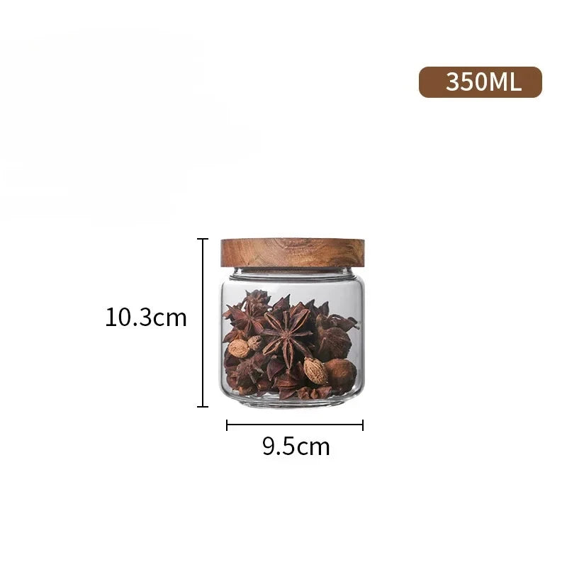 Glass Airtight Canister Set With Wood Lids For Kitchen