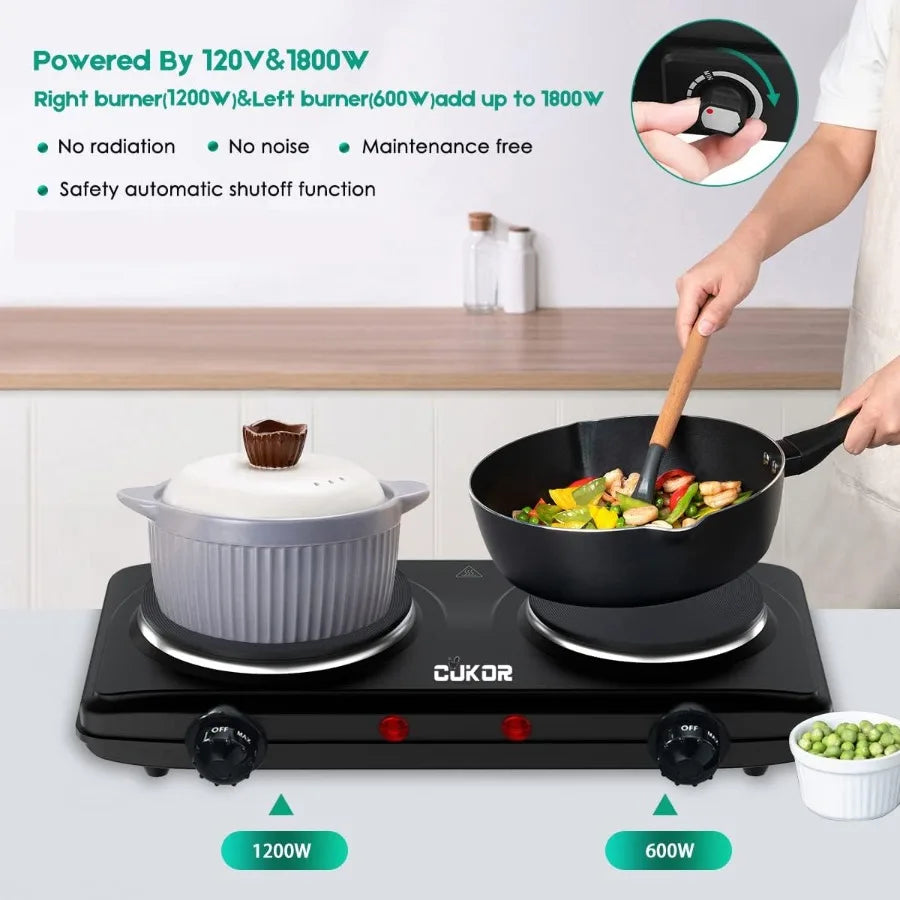 MDNG Portable Double Cast Iron 2 Burner Electric Stove