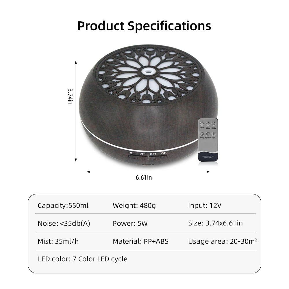 Essential Oil Diffuser With Remote, Timer And 6 Oils