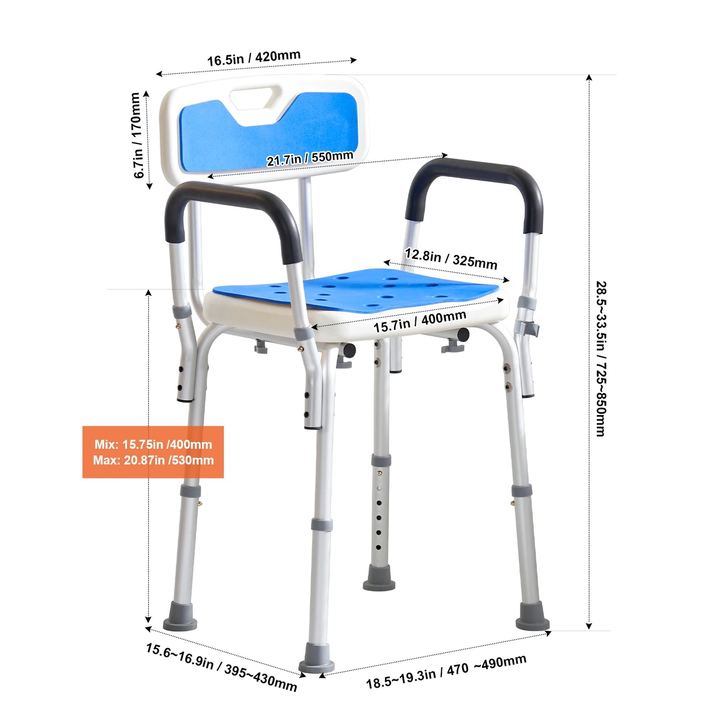 SucceBuy Adjustable Shower Chair for Elderly and Disabled Bathing