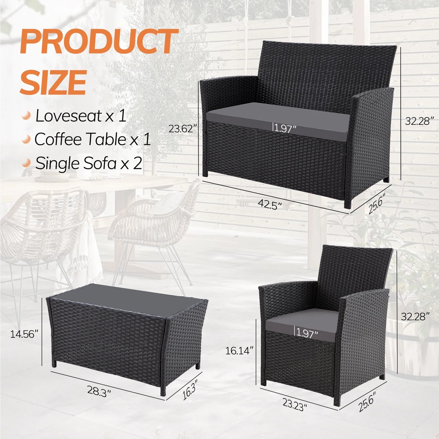 SEOGWISAM Outdoor Patio Furniture Set With Wicker Sofa