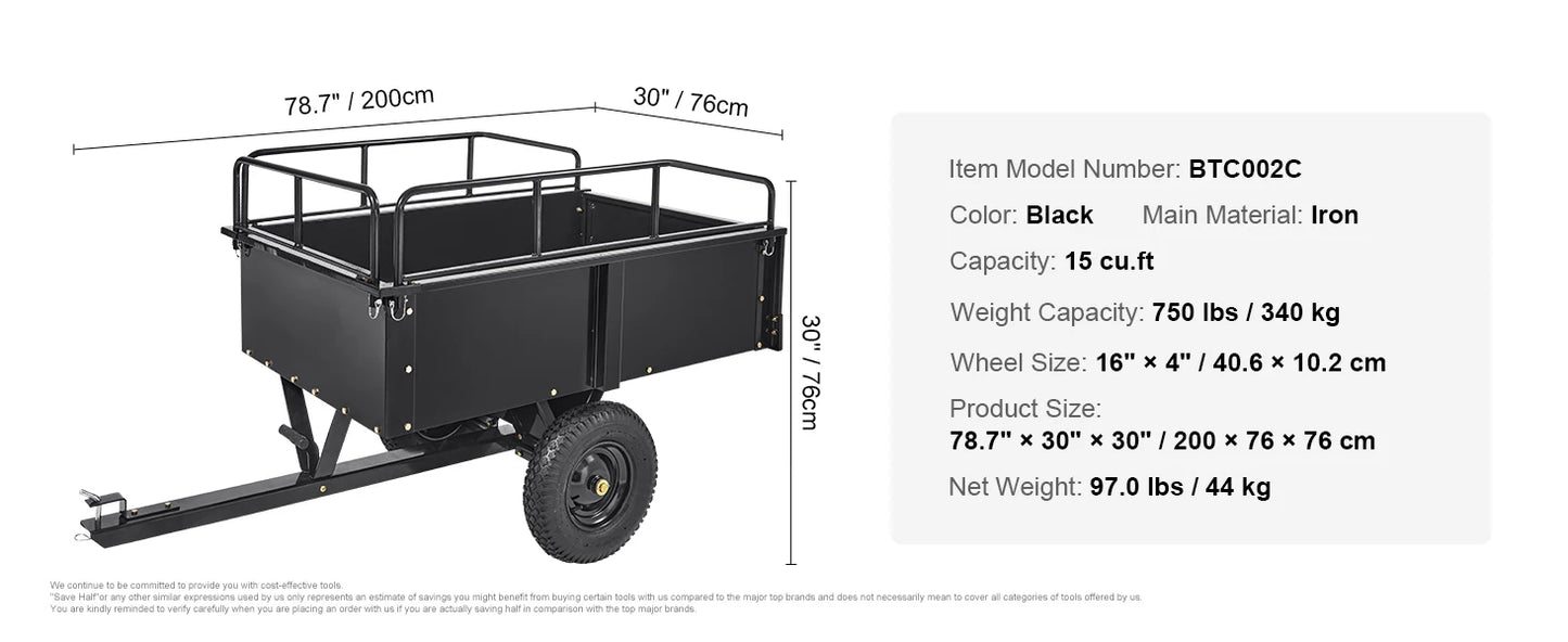 SucceBuy Heavy Duty Steel ATV Dump Trailer With Removable Sides