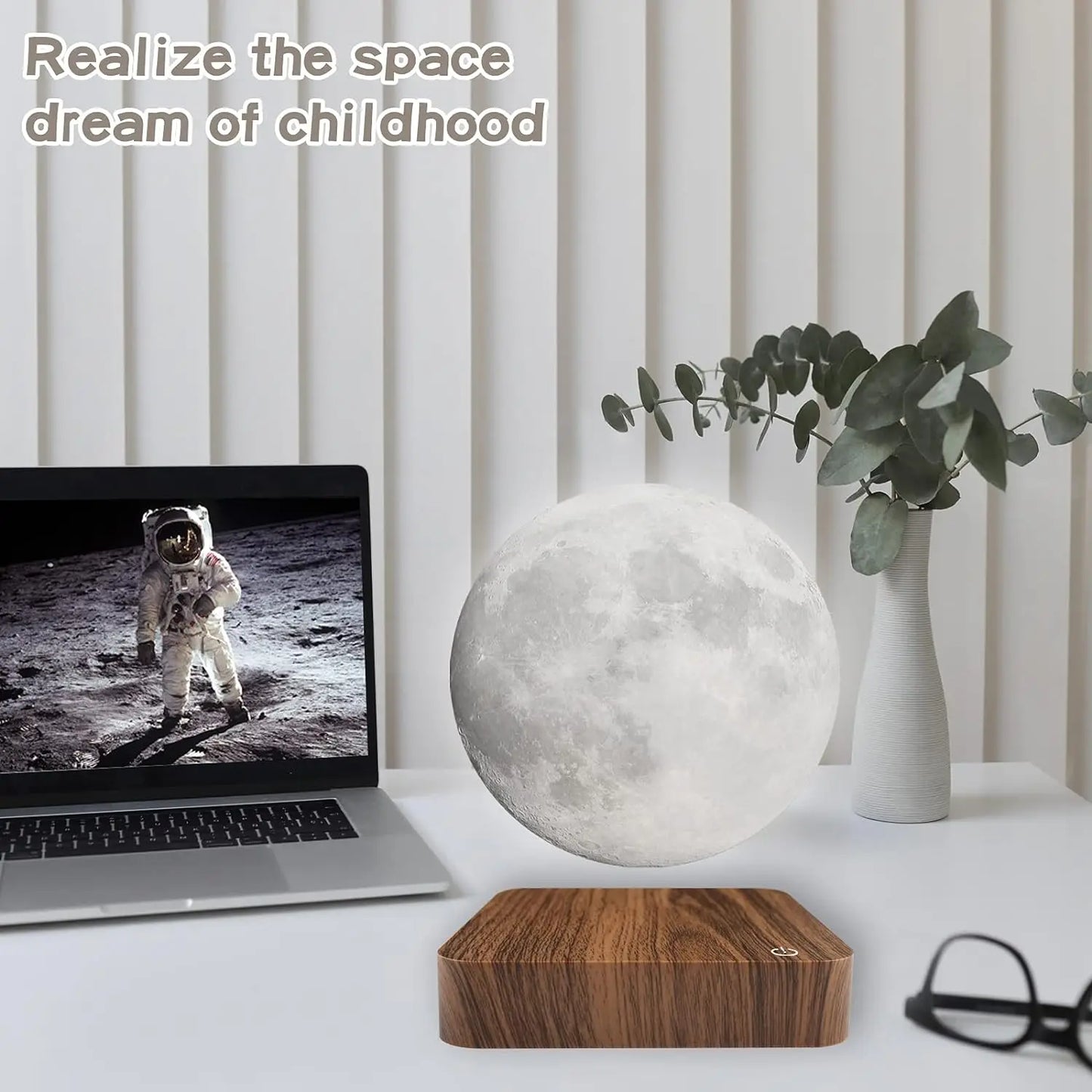 Mexllex Magnetic Moon Lamp With Wooden Base Three Temperature LED