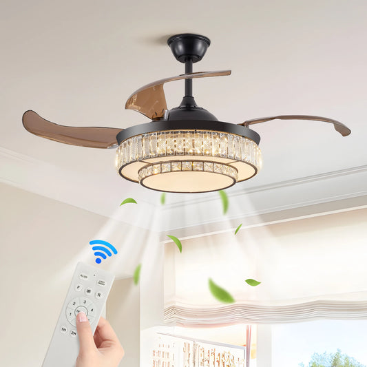ARLGSITE Luxurious Crystal Ceiling Fan Light Remote Control