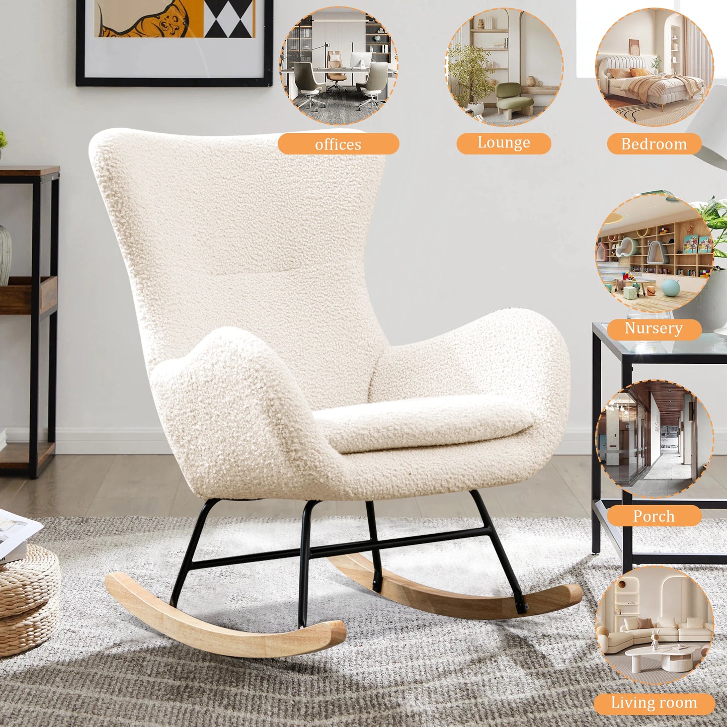 Comfortable Modern Rocking Chair With High Back And Armrests