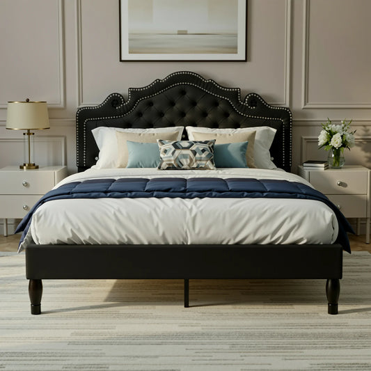 HOOMIC Velvet Bed Frame With Adjustable Tiara Headboard