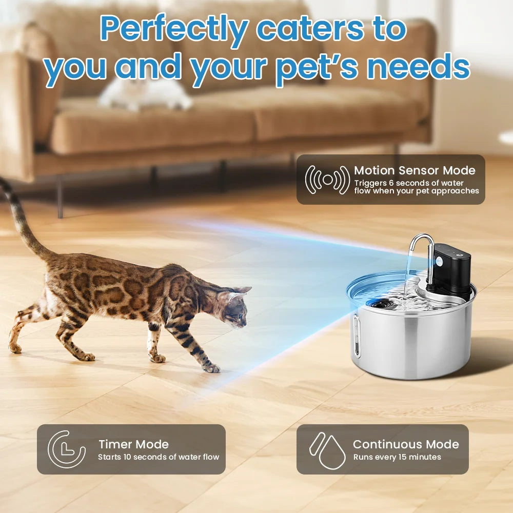 Cityflee Stainless Steel Cat Water Fountain With Smart Dispenser