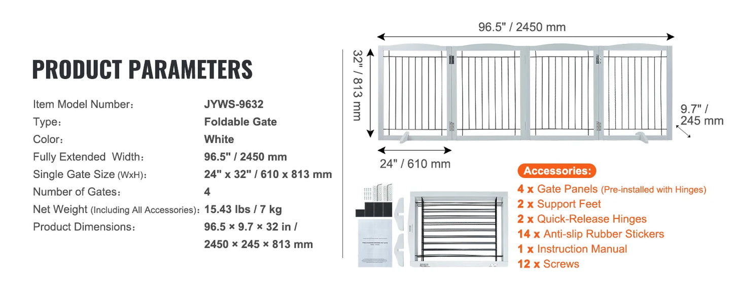 SucceBuy Freestanding 3-Panel Dog Gate For Narrow Passages