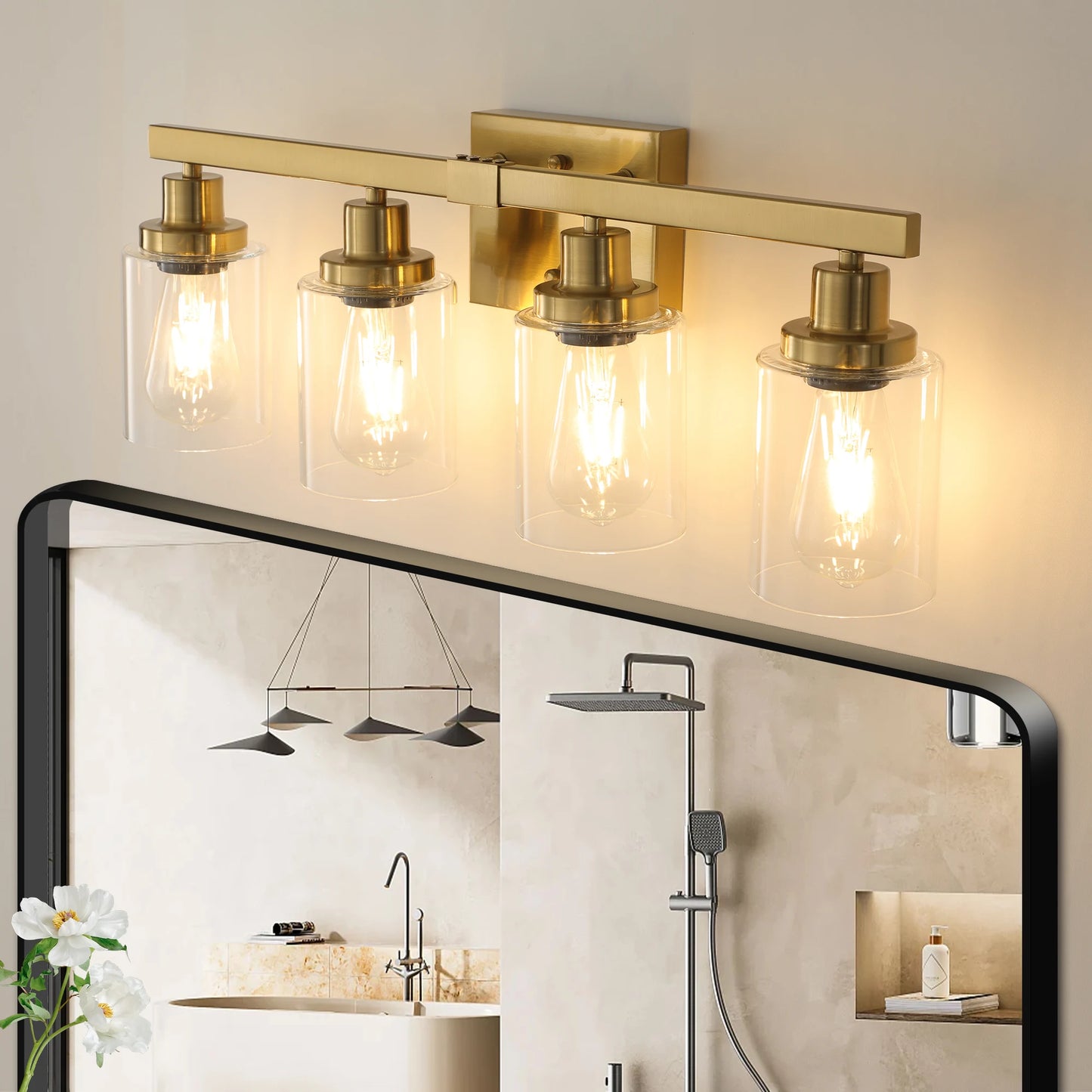 ARLGSITE 4-Light Vanity Light With Clear Glass Shades Wall Mount