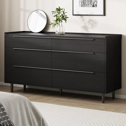 Modern Minimalist Six Drawer Dresser For Bedroom With Sleek Handles
