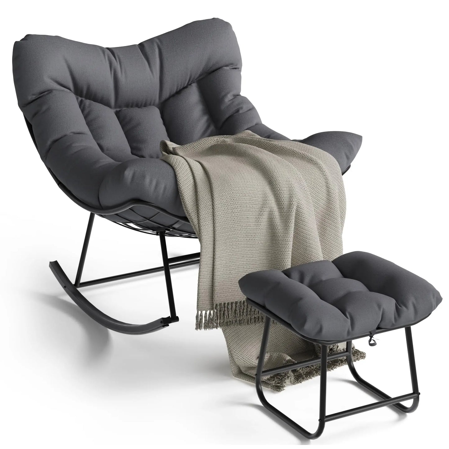 HiMISS Papasan Rocking Chair With Ottoman Outdoor Egg Rocker