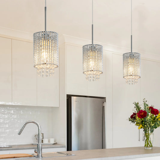 ARLGSITEC Luxury Modern Crystal Pendant Lights 3 Pack Chrome Ceiling Fixture