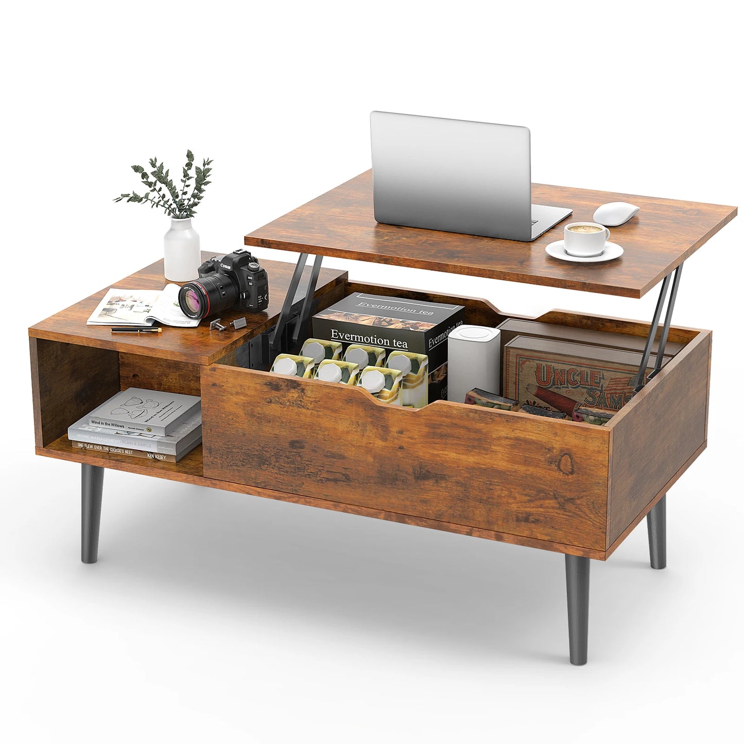 JHK Lift Top Coffee Table With Storage For Living Room
