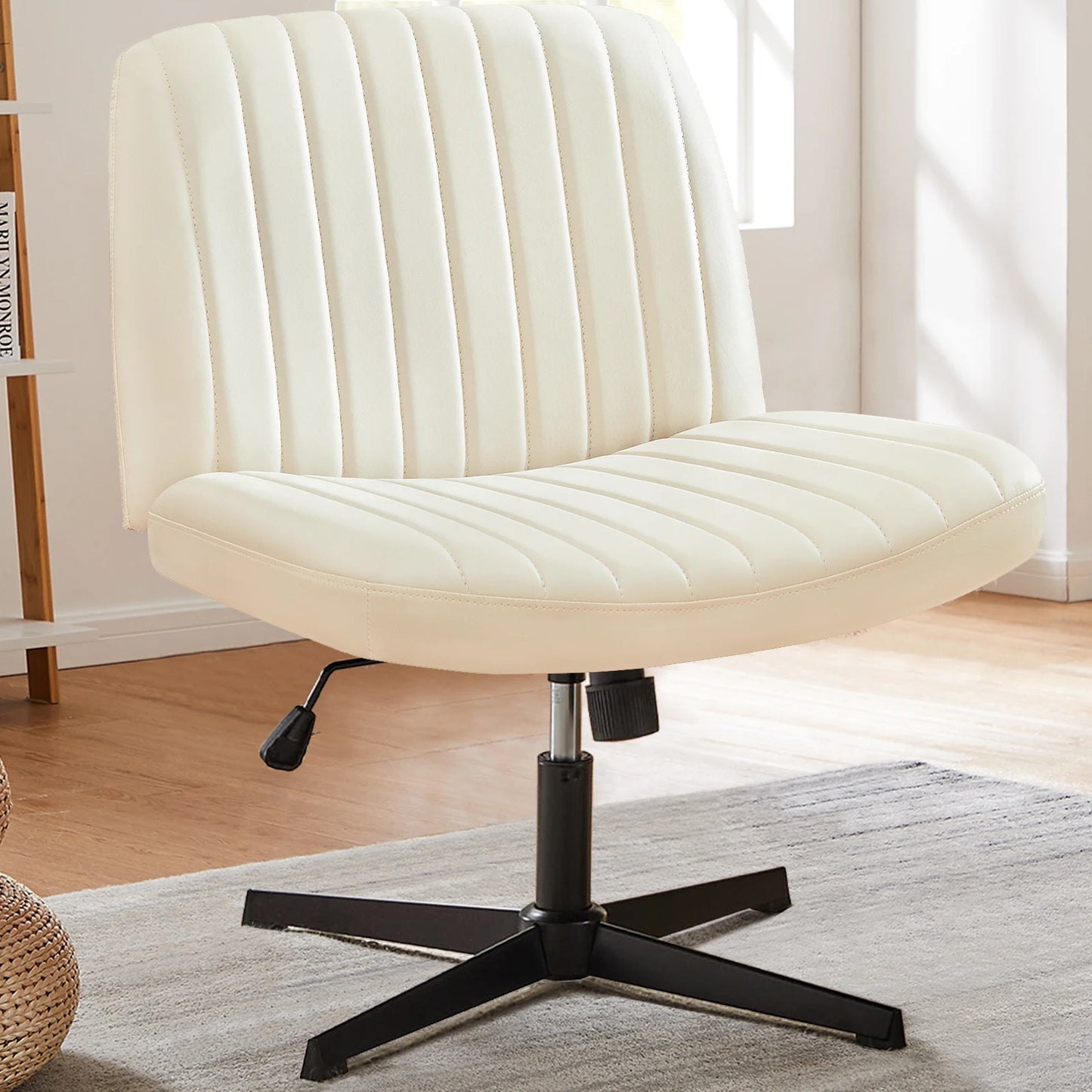 JHK Cross Legged Office Chair Rocking Swivel Armless Fabric Task Chair