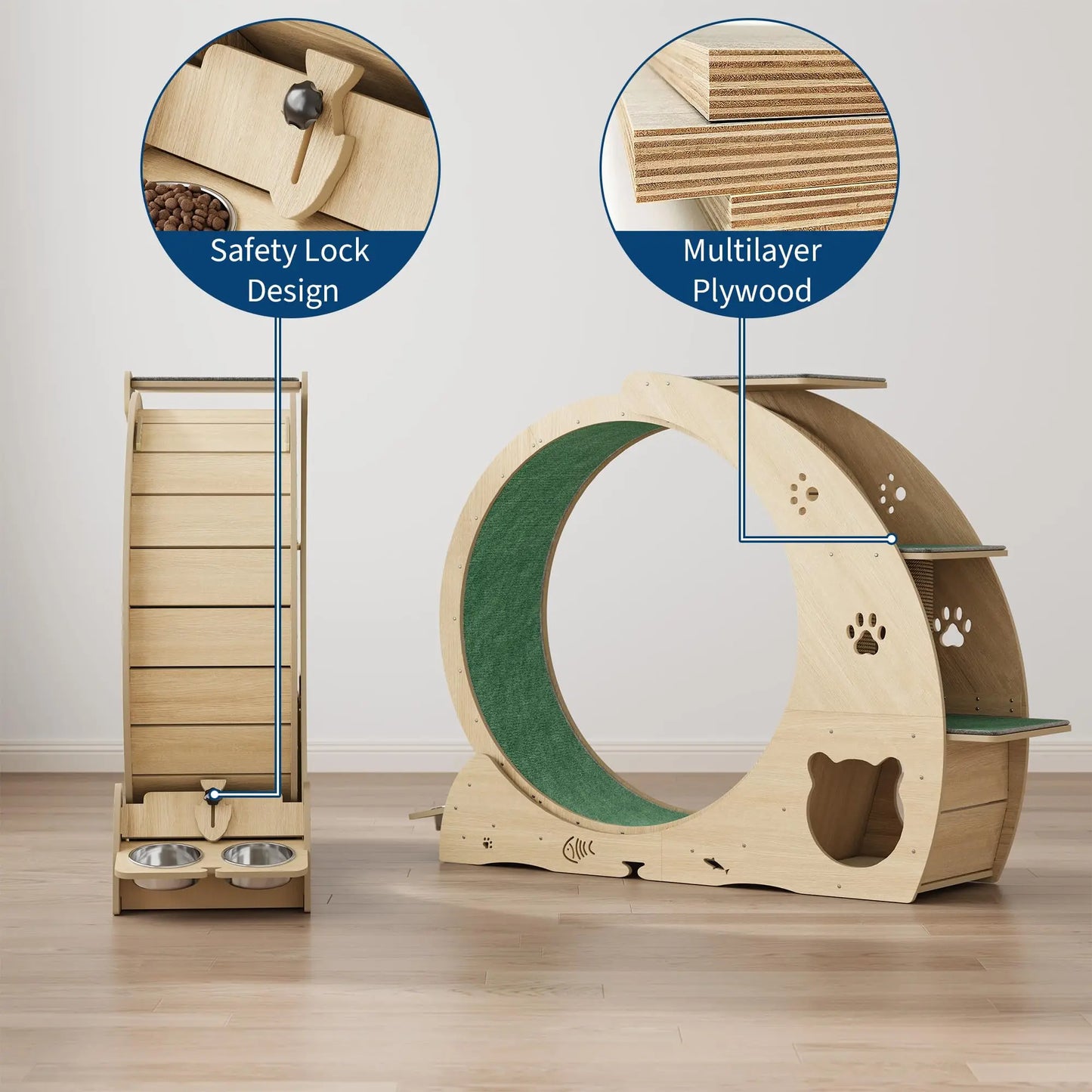 HiMISS 6-In-1 Cat Exercise Wheel Treadmill With Bowls