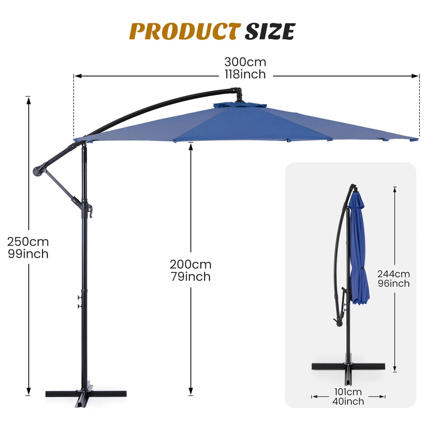 JHK Outdoor Patio Hanging Cantilever Umbrella With Easy Tilt Adjustment