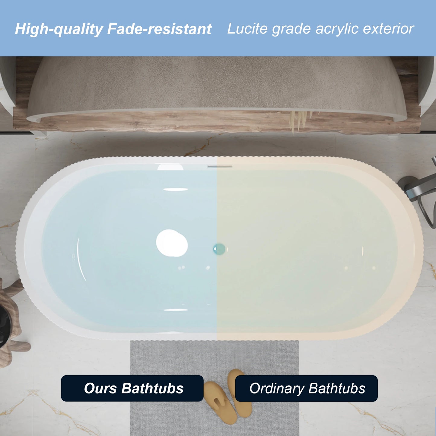 Sh.Kl Freestanding Acrylic Soaking Bathtub With Integrated Overflow Drain