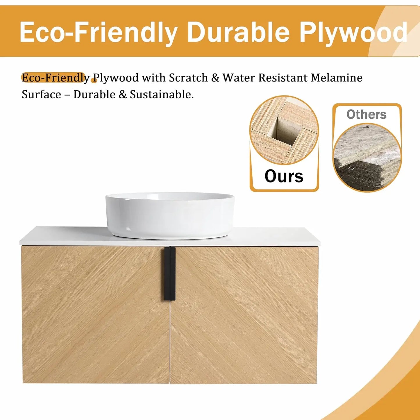 Floating Bathroom Vanity With Sink Top Wood Modern Set