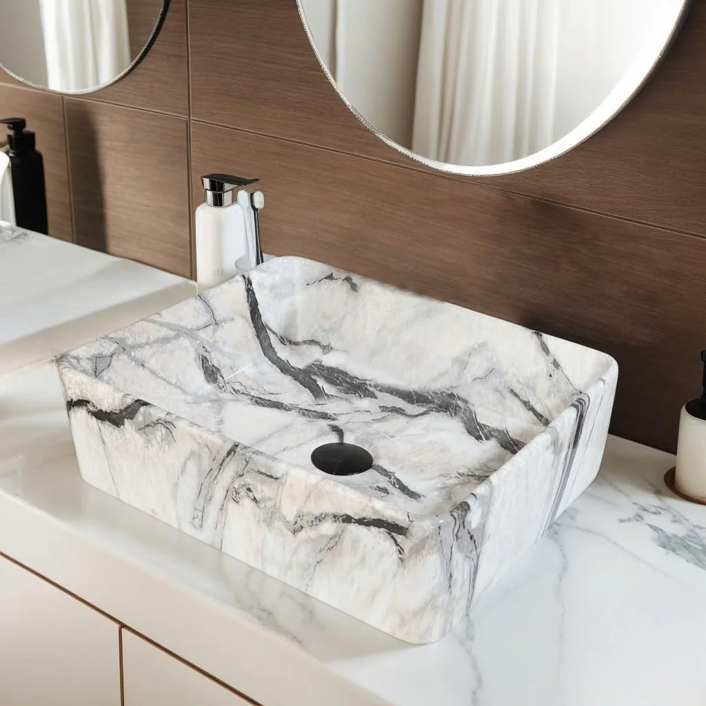 Torayvino Ceramic Vessel Sink Set With Marble Pattern Faucet
