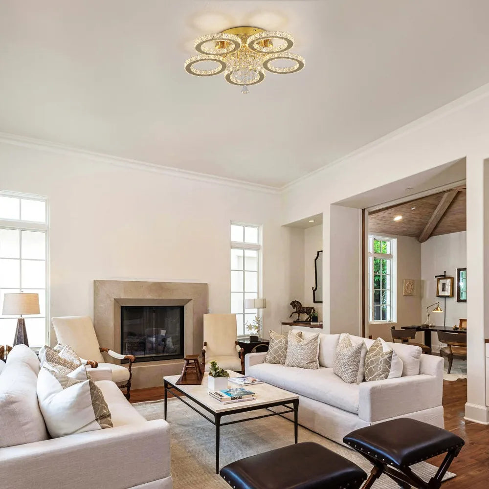 VETRULUS Crystal LED Ceiling Light Chandelier For Modern Living Room