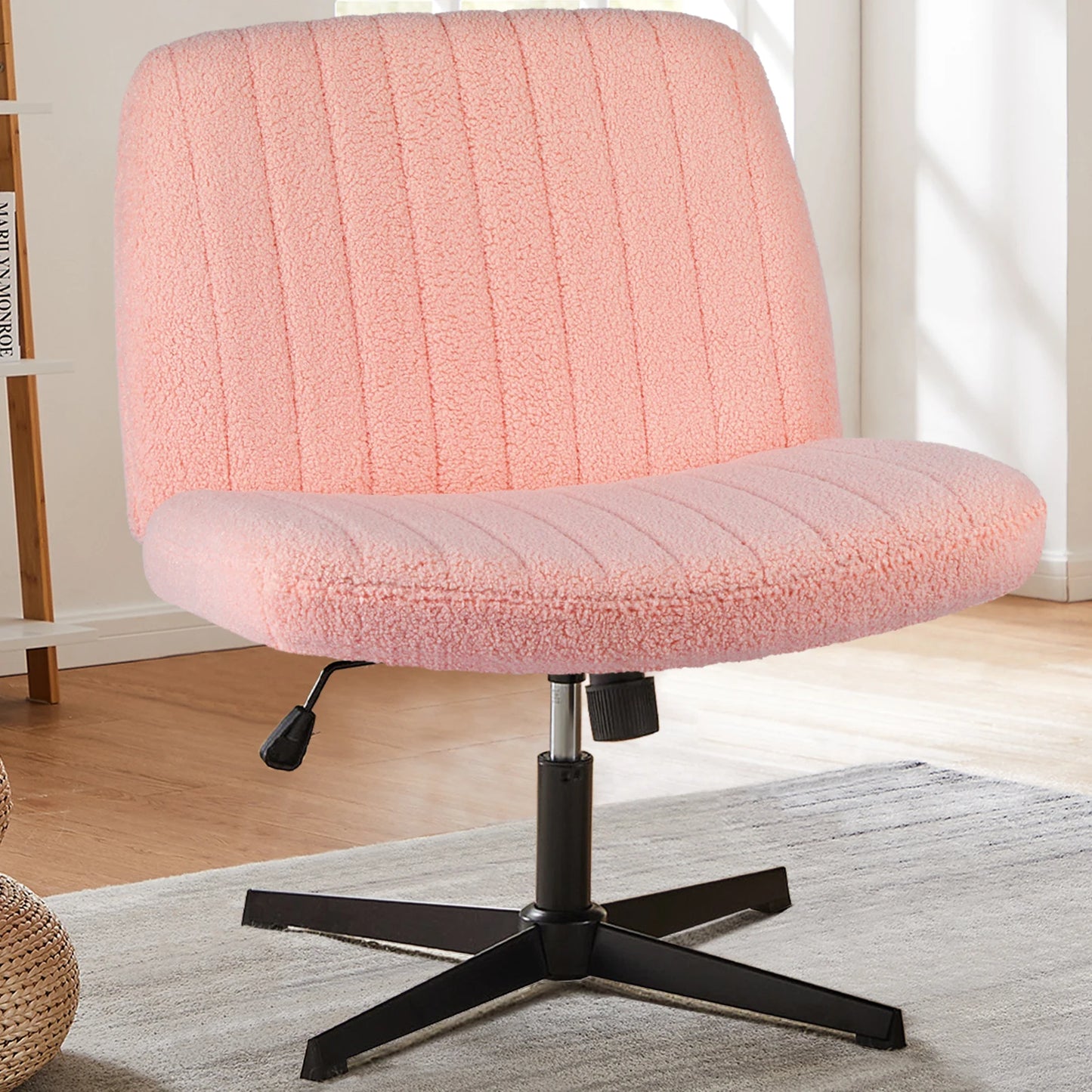 JHK Cross Legged Office Chair Rocking Swivel Armless Fabric Task Chair