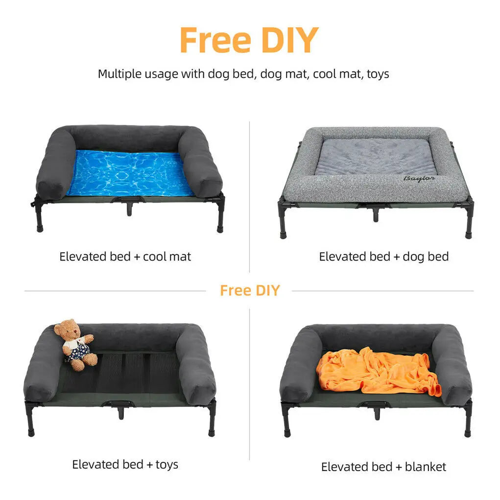 BINGOPAW Elevated Indoor Outdoor Dog Bed Lounger With Detachable Bolster