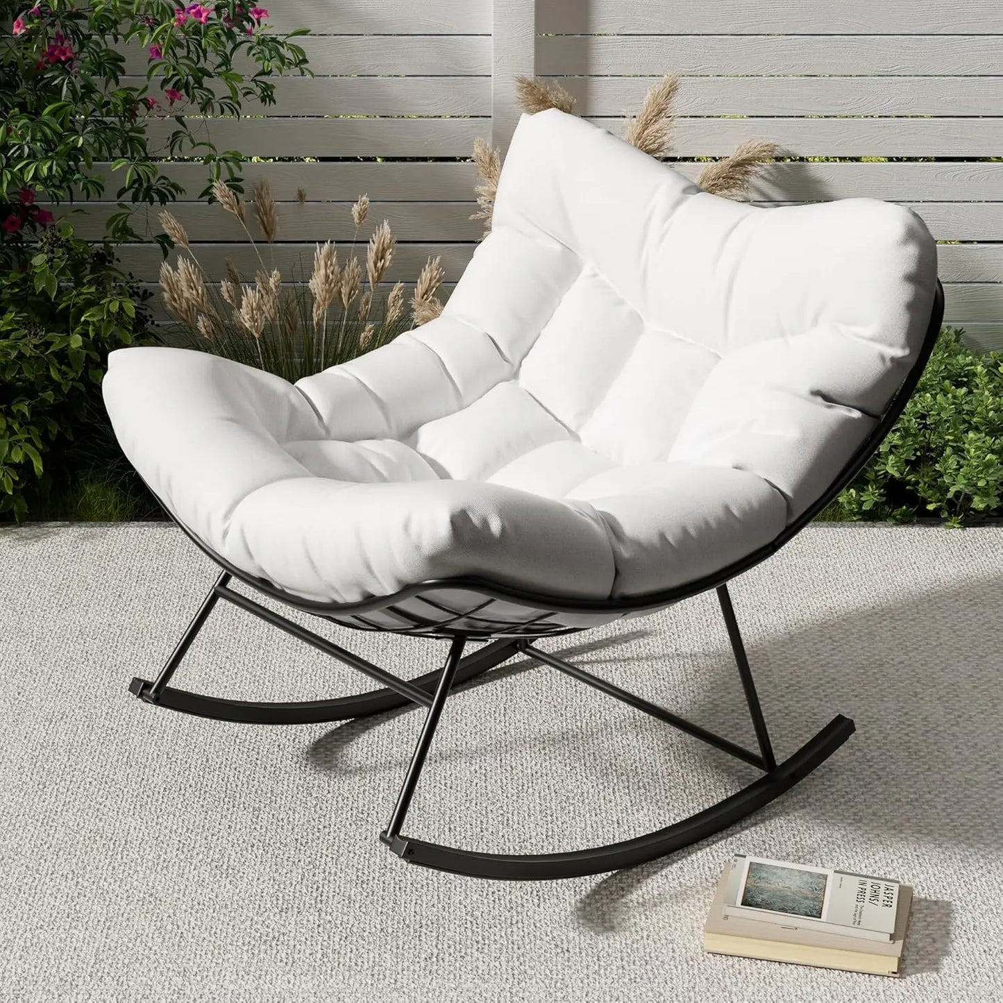 TWISTER.CK Outdoor Papasan Rocking Chair With Footrest